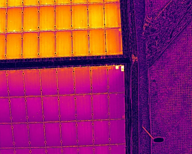 Thermografische Aufnahme einer Industriehalle mit Temperaturunterschieden